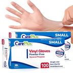 CARE PLUS Vinyl Gloves Clear Small Size 200 Count | Heavy Duty, Non-Sterile, Powder-Free, Latex-Free Rubber | Food Prep, Kitchen & Cleaning Gloves, Ideal for Professional Use