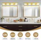 Modern LED Bathroom Lights Fixtures(4-Light),Metal Gold Acrylic Wall Lighting,Vanity Lights for Bathroom Over Mirror(6000k 27In
