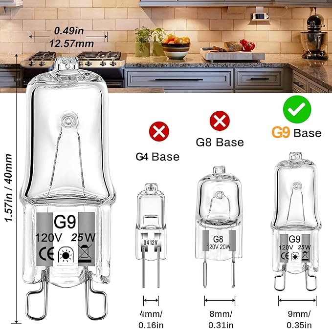 G9 Halogen Bulb 25W 10-Pack - Long Lasting, Dimmable 2800K Warm White Light Bulbs, 120V, 2-Pin Base for Chandelier, Range Hood Light