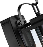 Pia Ricco Outdoor Porch Lights with GFCI Outlet, Matte Black Outside Wall Lantern with Clear Glass Shade, Waterproof Wall Mount Lighting Fixture, Exterior Sconce for House Patio Garage, ETL Listed