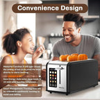 Mecity 4 Slice Toaster with Touchscreen Long Slot, Stainless Steel Smart Bread Toaster for Bagel Muffin Waffle Gluten Free Breads, Timer, Defrost, Reheat, 120V 1400W
