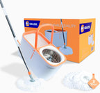Spin Mop and Bucket Set Cleaning System Wringer 360 Microfiber Mop with Stainless Steel Handle Self Wringing Bucket for Tile Hardwood Laminate Floors Includes 2 Mop Head Refills