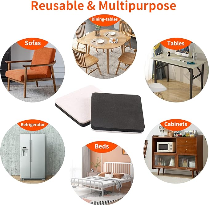 Ezprotekt 3.5" Felt Furniture Movers Sliders for Hardwood & Vinyl Floors, 16 Pcs Square Reusable Felt Furniture Moving Pads for Heavy Duty Sofa Bed Couch Cabinet, Move Items and Quickly (Beige)