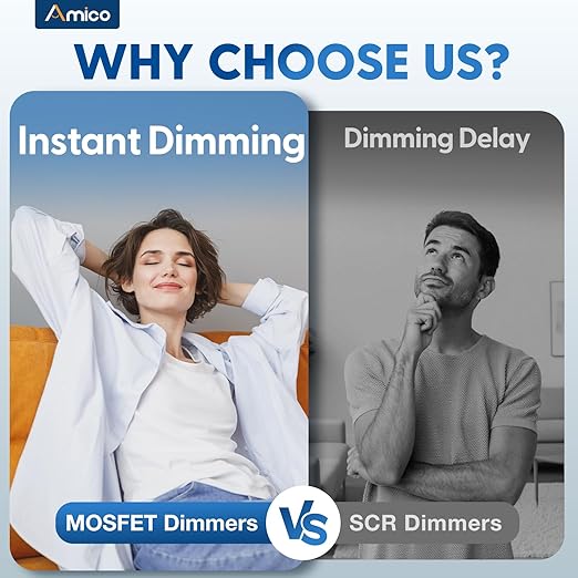 Amico Dimmer Light Switch, Single-Pole or 3-Way Slide Dimmer Switches for Led Lights, Suitable for 250W Dimmable LED/CFL Lights and 300W Incandescent/Halogen, Wall Plate Included, White, 1 Pack