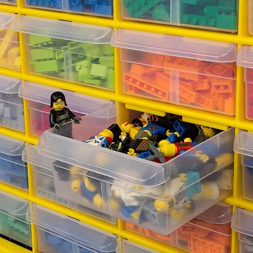 Akro-Mils 24-Drawer Plastic Drawer Storage Cabinet for Garage Organization, Bead Organizer, Building Bricks Storage, Teacher Toolbox, Makeup Organizer, 20" W x 6" D x 16" H, 10124 Yellow