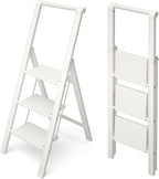 HillhutApex 3 Step Foldable Aluminum Step Ladder with Handgrip, Anti-Slip Pedal, 330 lbs Capacity, Lightweight & Portable for Home, Kitchen, Office, Garage (White)