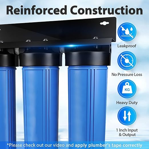 iSpring WGB32B-KS+AHPF12MNPT16X2 3-Stage Whole House Water Filter, Reduces Heavy Metals, Hydrogen Sulfide, Chlorine, Chloramine, Sediments w/ 3/4'' Push-Fit Braided Stainless Steel Hose Connectors