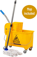 Mind Reader Bucket with Wringer and Mop Set, 22 Qt (5.5 Gallon), Floor Cleaning, Wheels, 16.25" L x 10.75" W x 24.5" H, Yellow
