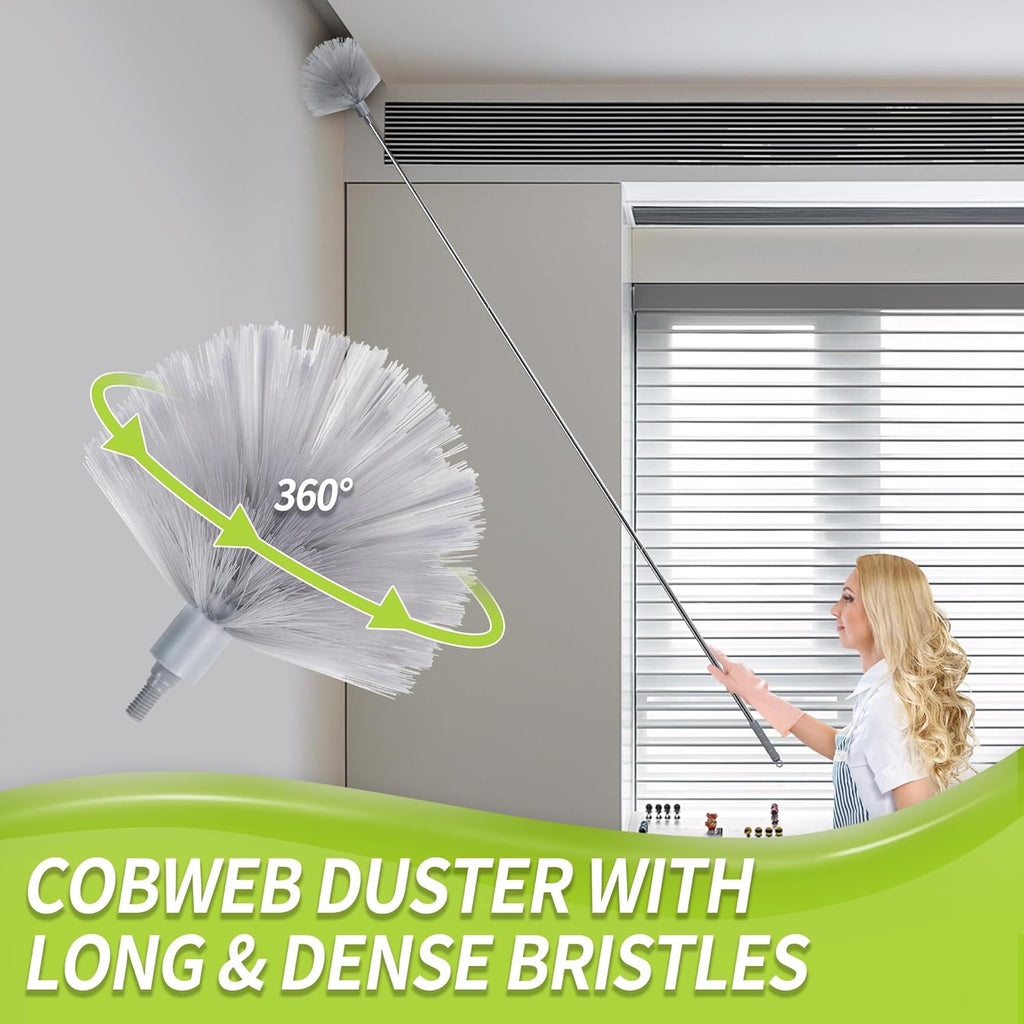 Duster with Extension Pole, Skinny Duster/Under Appliance Cleaning Tool & Spider Web Brush & Ceiling Cleaner, 100" Microfiber Feather Cleaner with Washable Head for Fan Furniture Wall