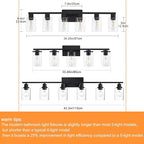 Black Bathroom Light Fixtures, 6-Light Bathroom Lighting Fixtures Over Mirror with Clear Glass Shade, Matte Black Vanity Lights, 6 Light Count Large Vanity Light Fixture for Bath, Mirror,Wall Sconce