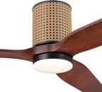 52" Ceiling Fan with Light - Low Profile Flush Mount Ceiling Fan, 6-Speed Remote Control, Solid Wood, Quiet Reversible DC Motor,Walnut/Black Finish, for Bedroom, Living Room, Porch