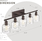 zeyu 35 Inch Farmhouse Bathroom Lighting Fixture, 5-Light Bathroom Vanity Light, Oil Rubbed Bronze Finish with Clear Hammered Glass, ZJF63B-5W ORB