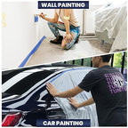 ADHES Painters Plastic with Tape, Painters Tape with Plastic Attached, Pre Taped Masking Film Tape and Drape for Automotive Painting Covering, 90 feet, 3 Sizes