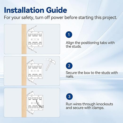 2-Gang PVC New Work Outlet Box, Electrical Outlet Box for New Construction, 32 Cubic Inch, UL Listed, 12 Pack