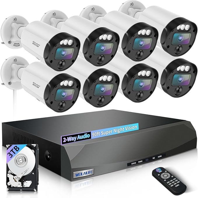 【130° Ultra Wide-Angle & 2-Way Audio】 Outdoor Wired Security Camera System, Wired Home Security Camera System, Home Video Surveillance System