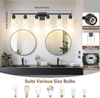 6-Light Bathroom Light Fixtures, 38" Modern Vanity Lights Over Mirror with Clear Glass Shades, Matte Black Light Fixture, Classic Wall Light Fixture for Mirror Living Room Cabinet Bedroom Porch