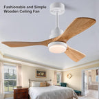 42 Inch Ceiling Fan with Light Remote Control, Wood Ceiling Fans with 3 Blade and Down Rod, 6 Speed DC Motor, Indoor Outdoor Ceiling Fan for Patio, Bedroom,Living Room, Office