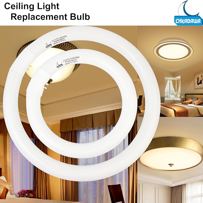 FC8T9/KB 22W and FC12T9/KB 32W Warm White Set, Round Fluorescent 8 inch T9 22 Watts & Circular Light Bulbs 12 inch 32 Watts Pack, Circline Kitchen and Bath Ceiling Fan Bulb, 3000K, G10q Prong