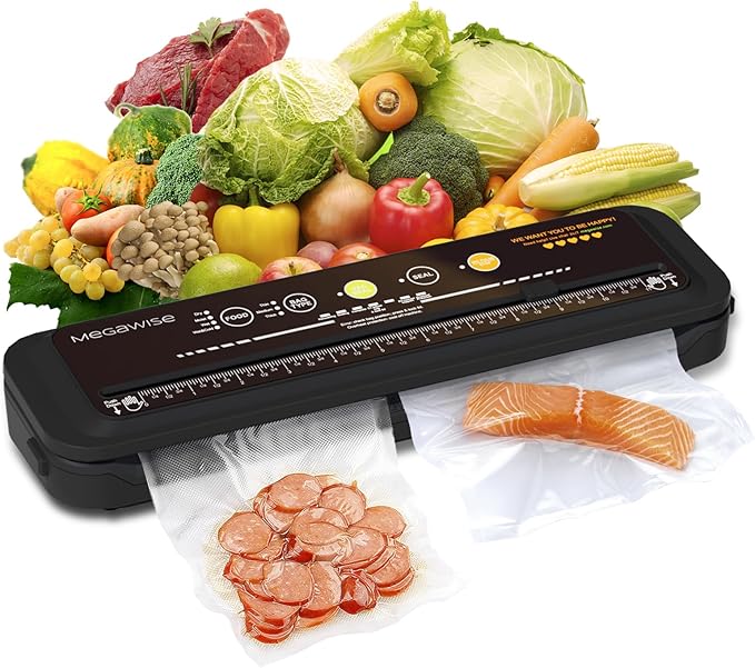 MEGAWISE Model B 2025 Vacuum Sealer | Powerful & Compact | One-Touch Automatic Food Sealer for Cold, Wet, Moist, and Dry Foods | Compatible with Thick, Medium, and Thin Bags | OMNI MACHINE (Black)
