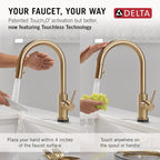 Delta Trinsic Touchless Kitchen Faucet with Touch Technology, Brushed Gold Kitchen Sink Faucet with Pull Down Sprayer, Single Hole, Champagne Bronze 9159TL-CZ-DST