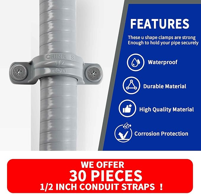 (1/2" Conduit Strap 30 Pack) Yariwiz 1/2 inch Plastic PVC Flex Electrical Conduit Strap Clamp Fittings