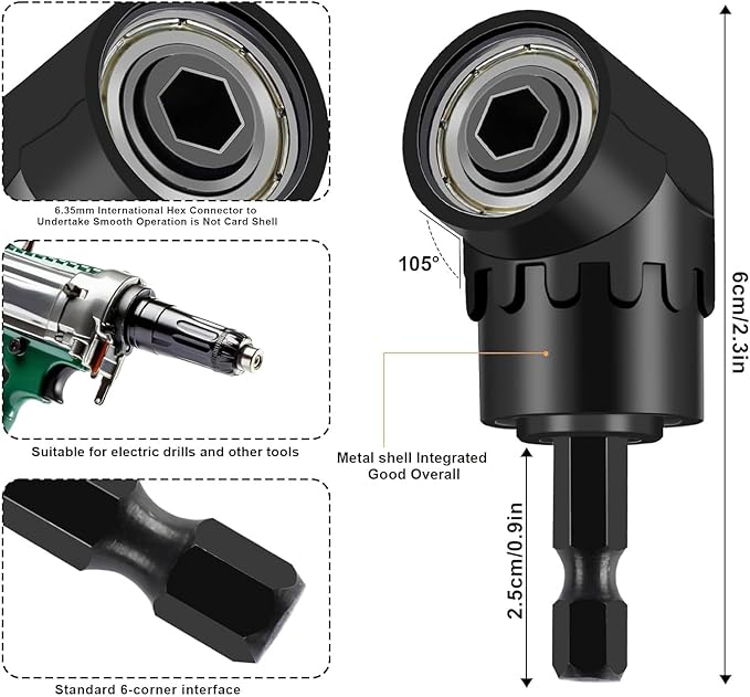 17 Pcs Flexible Drill Bit Extension 105 Degree Right Angle Drill Adapter,360° Rotatable 1/4 3/8 1/2" Impact Grade Socket Adapter Set,90° Angled Bits,Super Bit Shaft Extension Bits,Screwdriver Bit Set