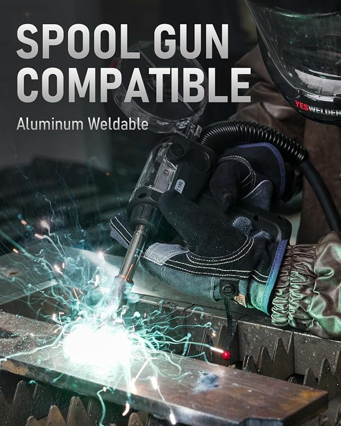 YESWELDER 185A MIG Welder, Flux Core MIG/Gas MIG/Spool Gun MIG/Lift TIG/Stick 5 in 1 Multi-process Aluminum Welding Machine, LED Digital Display Synergic Control 110V/220V Dual Voltage MIG-185DS PRO