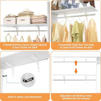 Armocity 96'' Closet System, 8FT Walk In Closet Organizer with 3 Shelving Towers, Heavy Duty Bedroom Wardrobe with 5 Shelves, Wall Mounted Clothes Rack (Can Be Cut To Fit), 96"L x 16"W x 75"H, White