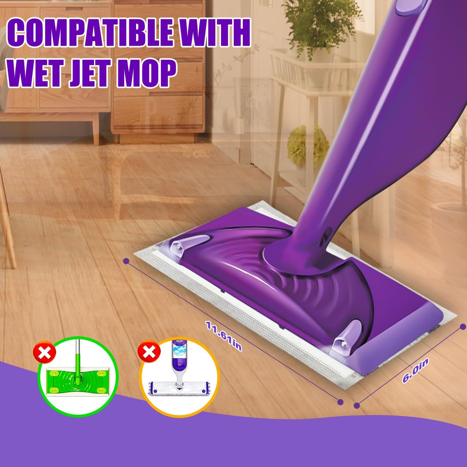 50 Pack Mop Pad Refills for Swiffer Wet Jet Mop Pads, Wet Jet Mopping Pads for Multi Surface Floor Cleaning, 4 Layers Thickened & Super Absorbent.