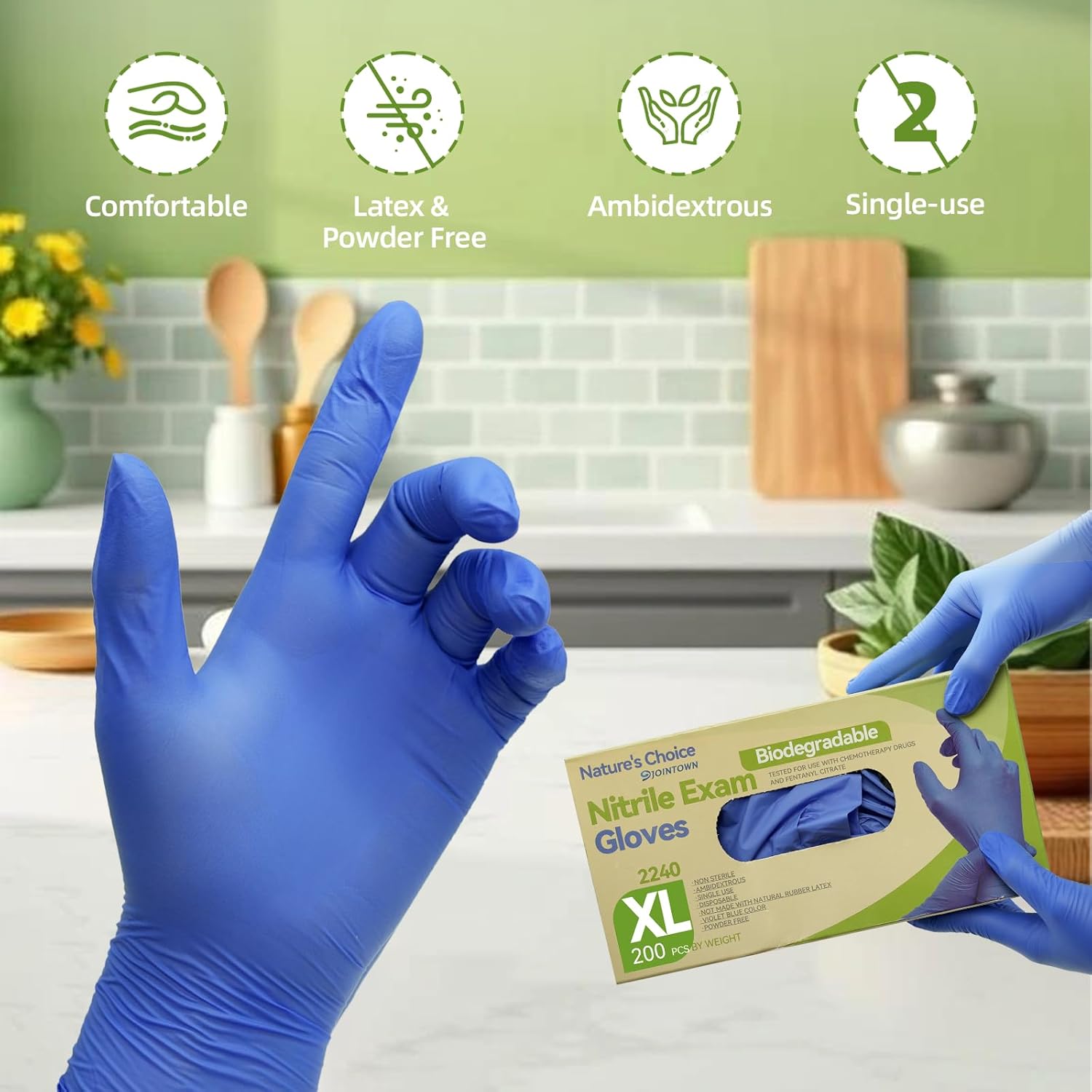Jointown Biodegradable Nitrile Exam Gloves, Disposable Medical Surgical Gloves, Violet Blue Nitrile Glove, Latex Free, Food Safe, 2000 Count, Small