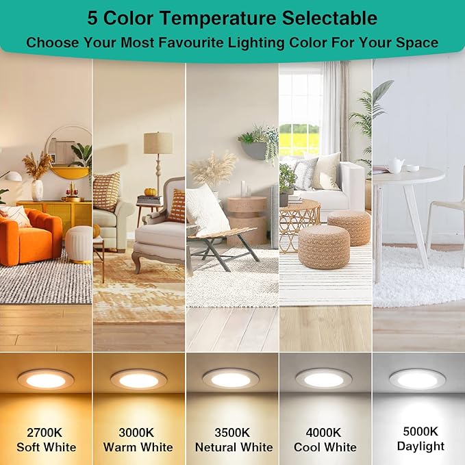 HiBay 12 Pack Canless LED Recessed Ceiling Lights 4 Inch, 1200LM 12W=150W, 5CCT Ultra-Thin Recessed Lighting, Dimmable Wafer Downlight Fixtures - ETL and Energy Star Certified