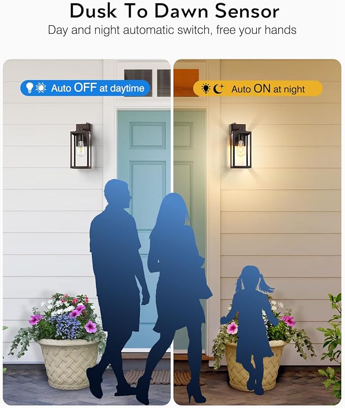 VIANIS Large Dusk to Dawn Porch Lights Outdoor, Oil Rubbed Bronze Exterior Light Fixture Wall Mount, Modern Outdoor Wall Sconce Lantern for Front Door, Outside Garage Lights for House Coach Patio