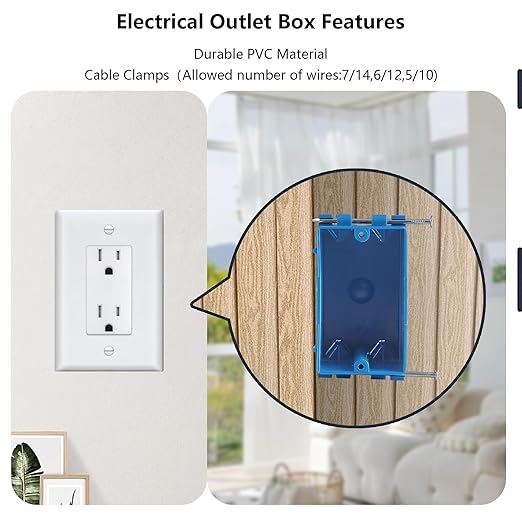 10-Pack Single Gang Electrical Box, New Work Box 1 Gang, Blue New Work Electrical Nail Outlet Box, 18 cu. in, Switch/Outlet Box PVC Electrical Junction Box for Residential Commercial Job Applications