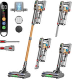 Cordless Vacuum Cleaner, 600W/50KPA/65Mins Vacuum Cleaners for Home, Super 1.8L Cup& Large LED Screen Stick Vacuum Anti-Tangle, Lightweight Cordless Vacuum with Charging Dock for Pet Hair/Carpet/Floor