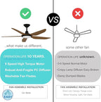 52 Inch Large Outdoor Ceiling Fans with Lights, High CFM Waterproof Blades for Covered Patio, 9 Speed Remote Control Dimmable LED Light, Angled Mount Easy Install
