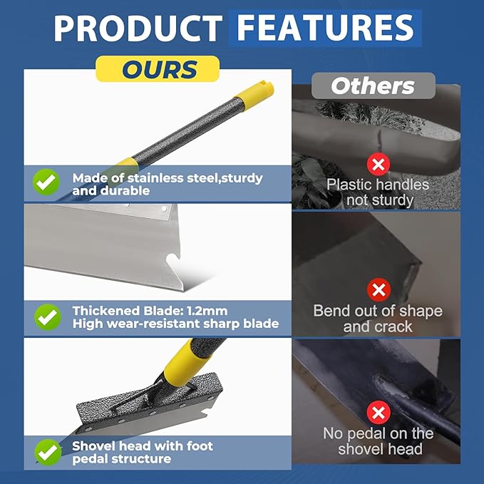 Multifunctional Flat Scraper, 88" Long Handle Manual Weeder, Heavy Duty Metal Floor Scraper Ice Chopper Snow Shovel Spade Garden Tool for Scraping, Ice Remove, Digging, Weeding, Lawn Edging