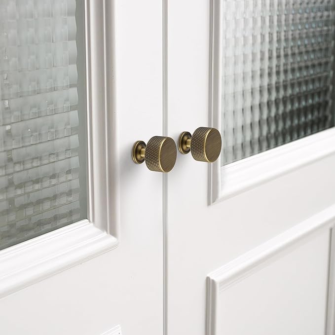 Antique Brass Kitchen Cabinet Knobs 2 Pack, 1.1Inch Knurled Pulls for Dresser and Drawers, Furniture Hardware Handles for Cupboard Wardrobe Vanity Closet Door