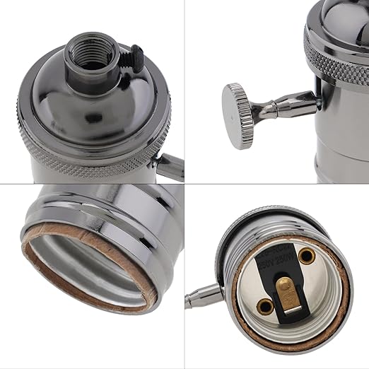 RTNLIT Black Lamp Socket, Vintage Edison E26/E27 Bulb Light Socket with On/Off Knob Switch