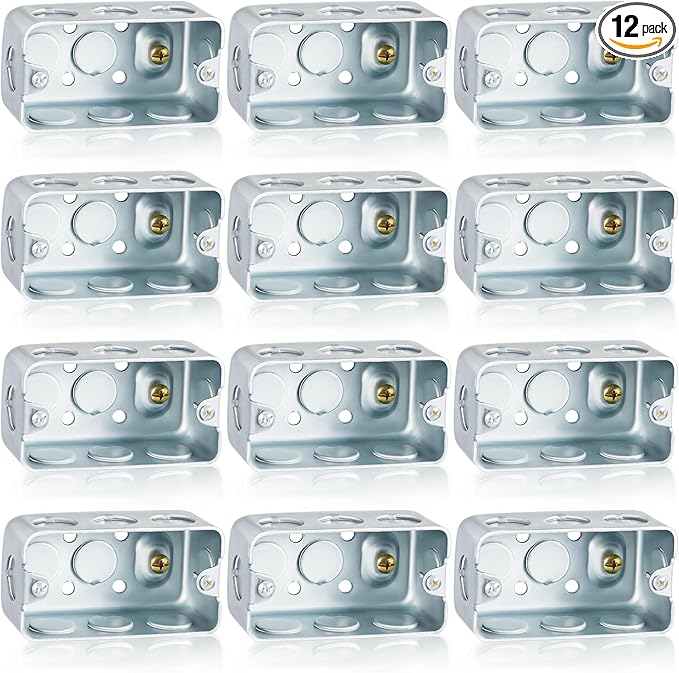 12 Pcs Electrical Box Junction Box Galvanized Steel Metal Electrical Boxes, 1/2'' and 3/4'' Knockouts, Drawn Construction, Silver (4 x 2 Inch,Rectangular)