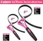 ValueMax 2-piece Strap Wrench Set, Adjustable Oil Filter Wrench with Max Diameter 4" (Small) and 6"(Large), Jar Opener, Pipe, Plumbing, Purple