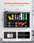 VEVOR Metal Wall Cabinet, 27.56W x 12.01D x 19.69H Inch, Floating Garage Tool Cabinet with Up-Flip Door and Shelf, 240 lbs Load Capacity, Fit for Garage, Basement, Kitchen, Warehouse Assembly Required