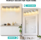 5-Light Bathroom Light Fixtures Modern Chrome Vanity Lights for Bathroom Lighting Fixtures Over Mirror with Clear Glass Shade for Cabinet Mirror Bedroom Hallway