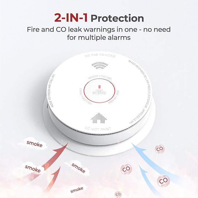 Smoke Detector Carbon Monoxide Detector Combo 10 Year Battery with Bilingual Voice Alerts,UL 217-9th Standard Fire Smoke & Carbon Monoxide Alarms for Home Standalone Model 5 Pack