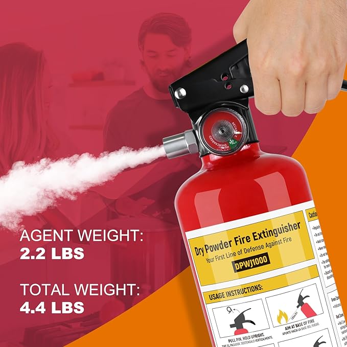 ABC Fire Extinguisher for Home - 2.2lb, Dry Powder Fire Extinguisher, 1A:10-B:C Rated, Certified for Car/House/Kitchen/Truck/Marine/Boat/Vehicle/utv/rv, 2 PACK