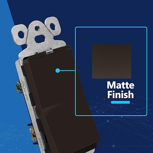 LIDER Minimalist Design Matte Finish Lighted Decorator Switch, Frameless Paddle Light Switch with Locator Light, Grounding Screw, 3-Way or Single Pole, 15A 120V, UL Listed, LS15-3W-BR, Brown