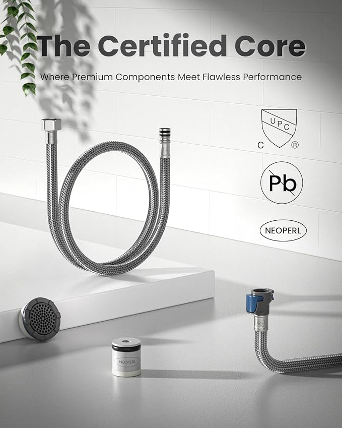 APPASO Brushed Nickel Kitchen Faucet, Single Handle Kitchen Faucet with Pull Down Sprayer, Stainless Steel High Arch, Neoperl Aerator, CUPC-Certified Pull-Out Hose, Water Supplies and Valve Core