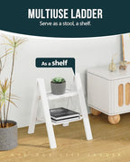 WOA WOA Step Ladder, Widen Pedals Foldable Step Stool, Lightweight Aluminum Ladder, Easy to Move Around, Anti-Slip Foot Stepladder for Household, Fold Thin & Space Save, 300 lbs Load (2 Step, White)