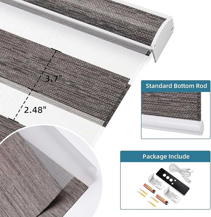 SmartWings Motorized Zebra Shades Work with HomeKit, Alexa, Google Home, 85% Blackout Light Filtering Day Night Sheer Blinds, Privacy Light Control, for Home/Office, Customized, River Stone