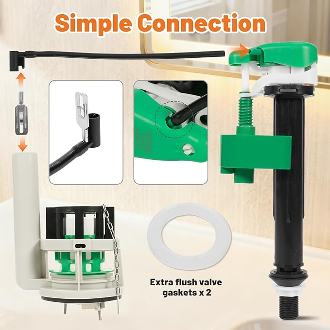 3-Inch Flush Valve Repair Kit for Most One-Piece Toilets, Compatible with TOTO Replacement Parts, Includes Toilet Flush Valve, Adjustable Fill Valve, Flush Handle Lever, Gasket