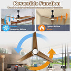 52" Ceiling Fans with Light, Solid Wood Ceiling Fan with Remote Control and DC Motor, with RGB Function, with 3 Fan Blades, Indoor-Outdoor Ceiling Fan for Living Room, Bedroom - Black + Walnut Color
